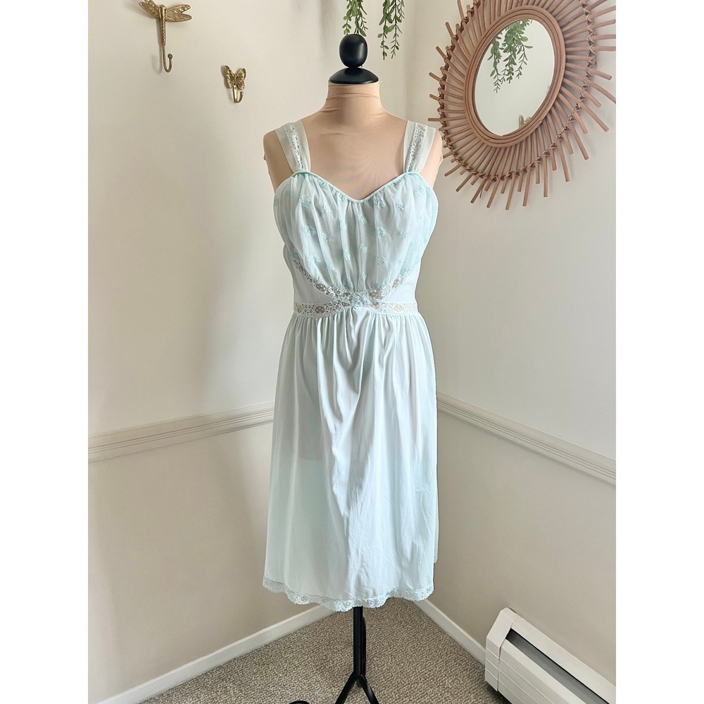 Vintage 70s Dainty Blue Rogers Slip Dress